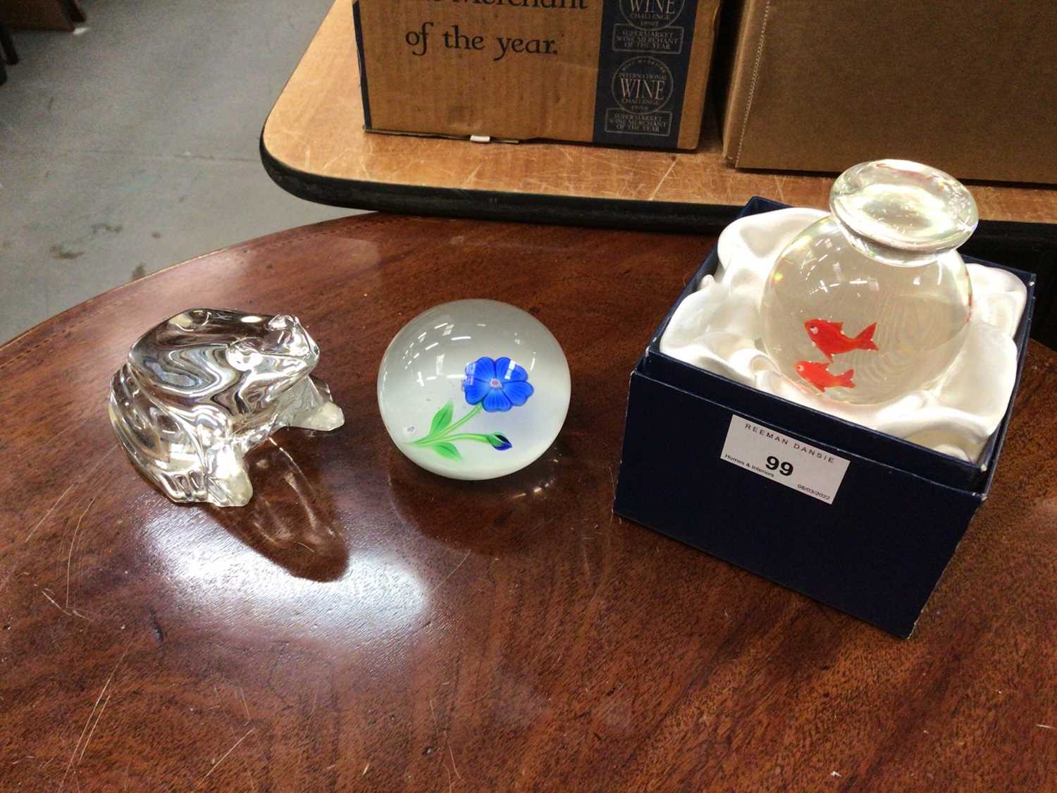 Lot 99 - Baccarat frog paperweight, another Baccarat 1977 paperweight and one other (3)