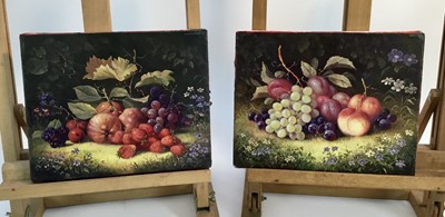 Lot 275 - Paul Morgan (b.1941) pair of oils on canvas - still life fruit and flowers, signed, 20.5cm x 25cm, unframed