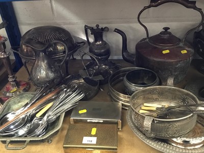 Lot 118 - Quantity of metalwares, including silver plate, copper kettle, etc