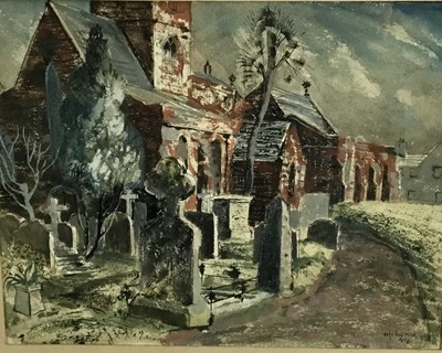 Lot 95 - Hans Schwartz (1922-2003) pen and ink and watercolour, church