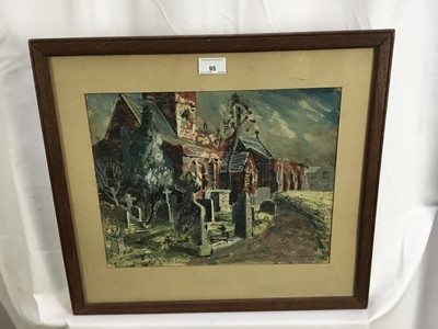 Lot 95 - Hans Schwartz (1922-2003) pen and ink and watercolour, church