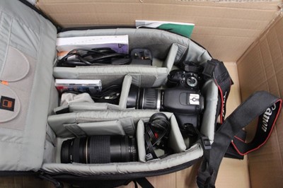 Lot 2452 - Canon EOS 600D camera, tripod, video camera and binoculars