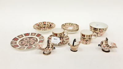 Lot 1156 - Seven pieces of Royal Crown Derby imari bone china to include two coffee cans, two saucers, lobed dish, another similar and a tea plate, all pattern number 1128, together with 6 other pieces of Roy...