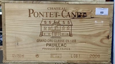 Lot 60 - Wine - twelve bottles, Chateau Pontet-Canet Pauillac 2008, owc