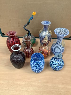 Lot 1170 - Nine art glass vases and scent bottles including Murano