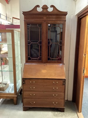 Lot 1420 - Edwardian mahogany and inlaid bureau bookcase