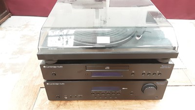 Lot 2308 - Teac TN-100 analogue turntable together with Topaz SR10 V2 Cambridge Audio stereo receiver and Topaz CD5/CD10 Cambridge Audio Compact disc player, each with manual, two remote controls and wires