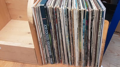 Lot 2310 - Custom made wooden box containing approx 50 LP records including Keef Hartley, Crazy World of Arthur Brown, Magic Sand, Caravan, Doors, Traffic, Pink Floyd, Stray, King Crimson, Fleetwood Mac, Goon...