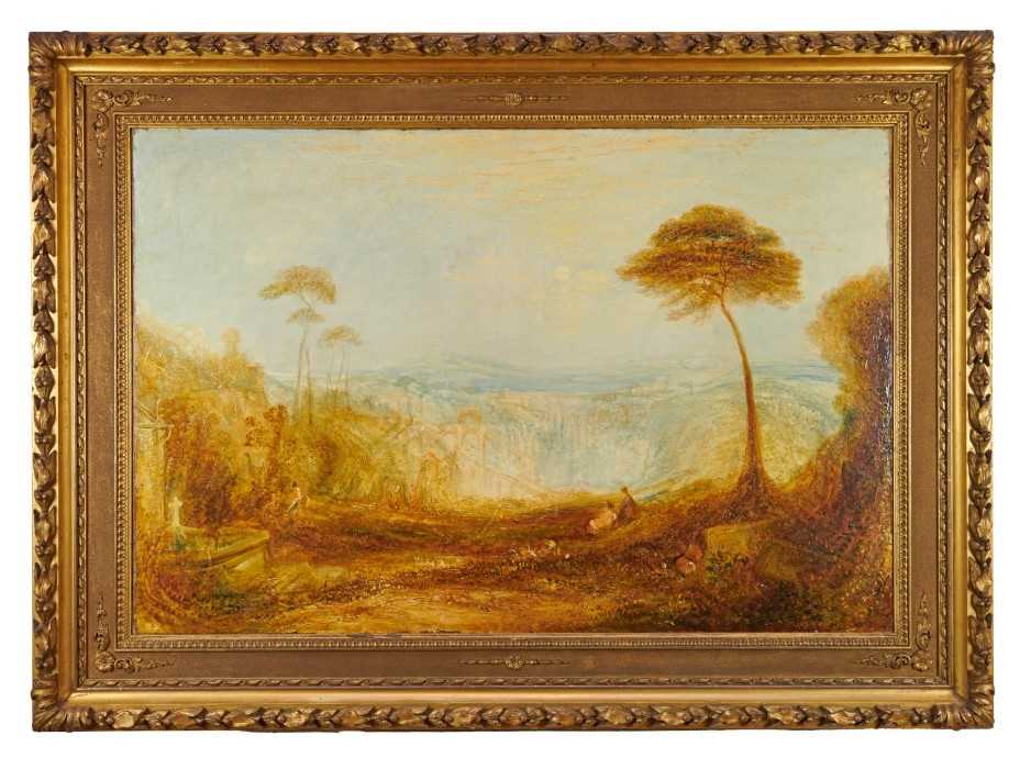 Lot 1093 - After Joseph Mallord William Turner (1775-1851), 19th century oil on canvas - The Golden Bough, 81cm x 121.5cm, in fine gilt frame.