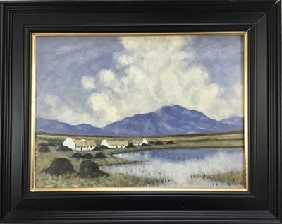 Lot 244 - Manner of Paul Henry 1876 - 1958, oil on board, Cottages at Connemara, in black frame. 
28 x 38cm.