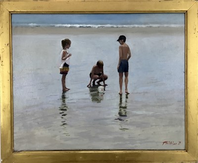 Lot 250 - Z. Phillips, oil on canvas, A beach scene with children playing, 
signed and dated '21, in gilt frame. 39 x49cm.