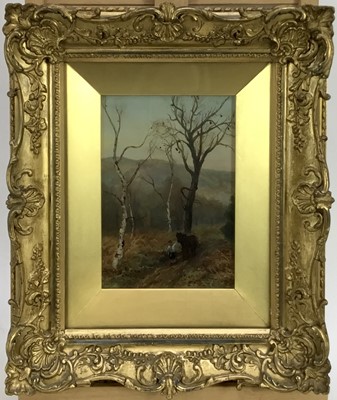 Lot 236 - Late 19th century English School oil on panel - figure and workhorse in woodland, 19cm x13cm, in original glazed gilt frame