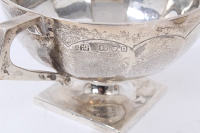 Lot 44 - Silver cigarette case, two silver napkin rings, Chinese silver napkin ring and two silver two-handled cups