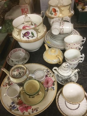 Lot 216 - Group of 19th century ceramics to include Derby tea bowl and saucer, pink lustre, regency teaware and other similar pieces