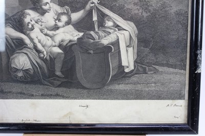 Lot 140 - Ravenet (18th century) after Carlo Cignani engraving - 'Charity', proof before letters, 48.5cm x 34cm, in glazed frame.