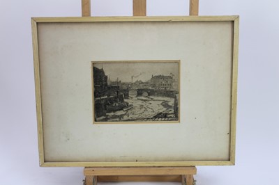 Lot 141 - Ernest Stephen Lumsden (1883-1948) etching - Low Tide, Leith, dated Sept 1909, signed in pencil below, image 21.5cm x 15.5cm, in glazed frame.