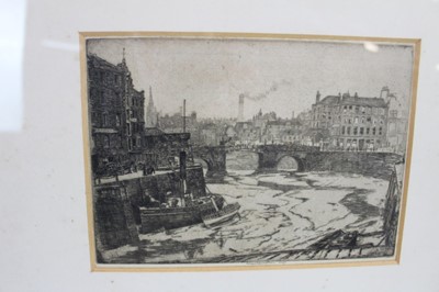Lot 141 - Ernest Stephen Lumsden (1883-1948) etching - Low Tide, Leith, dated Sept 1909, signed in pencil below, image 21.5cm x 15.5cm, in glazed frame.