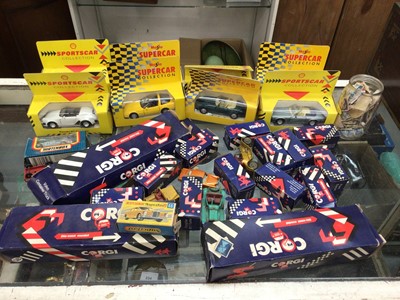 Lot 630 - Collection of mostly boxed model cars, including Corgi and Shell, plus some stamps.