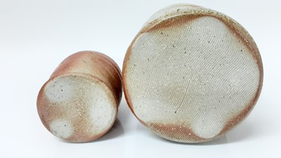 Lot 1195 - Two Lisa Hammond Maze Hill studio pottery Soda glaze vessels, 28cm high and 16cm high, together with two pieces by Daniel Smith - bowl, 16.5cm diameter and vessel 13cm high (4)