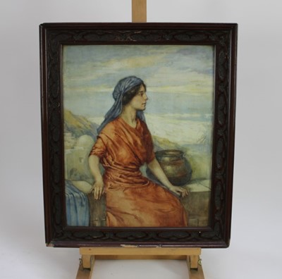 Lot 145 - Early 20th century watercolour - portrait of young woman in Middle Eastern landscape, 35cm x 43.5cm, in art nouveau frame.