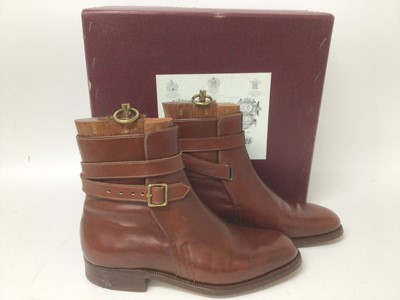 Lot 2160 - A pair of John Lobb boots described on receipt as Brown Strap Jods, with three piece wooden trees, in original box.  Price 1988 includes Boots £809, Trees £269 and Vat  £161. Pre-owned.