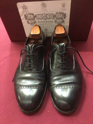 Lot 2162 - A pair of John Lobb Black Oxford Shoes, with wooden trees and original box. Receipt 1987 total price £861.35.