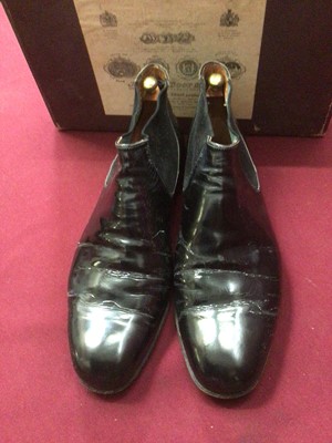 Lot 2165 - A pair of Vintage John Lobb Black Patent Leather ankle boots with trees and original box.