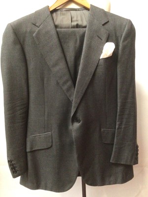 Lot 2172 - Huntsman Savile Row Grey Size 40 S sold with cream silk pocket square and Huntsman Suit carrier.