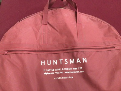 Lot 2172 - Huntsman Savile Row Grey Size 40 S sold with cream silk pocket square and Huntsman Suit carrier.