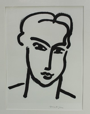 Lot 185 - After Henri Matisse, poster - Grande tête de Katia (D.814 Galerie Maeght) image 39cm x 52cm, overall 58.5cm x 72.5cm, in glazed frame