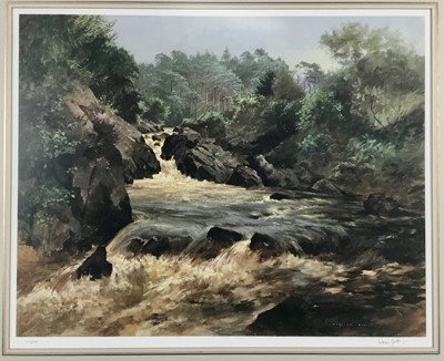 Lot 345 - William Garfit (b.1944) signed limited edition print - Rushing River, 113/500, 46cm x 56cm, in glazed gilt frame