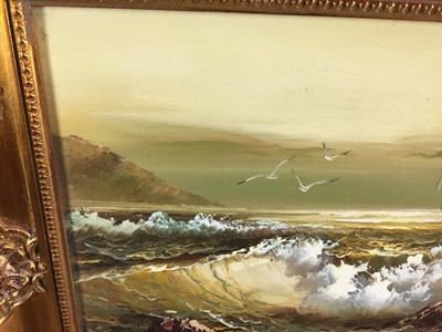 Lot 192 - H. Gailey, contemporary, oil on canvas - waves breaking on the shore, signed, 29cm x 39cm, in gilt frames