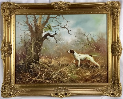 Lot 193 - J. Fitz, contemporary, oil on canvas - Pointer in Landscape, signed, 45cm x 60cm, in gilt frame