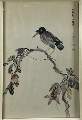 Lot 224 - Two Chinese watercolours - birds, 45cm x 90cm and 44cm x 67cm in glazed frames.