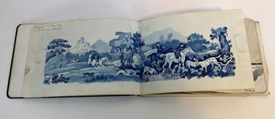 Lot 273 - Early 20th century album containing pencil and watercolour illustrations dating from 1914-1918 depicting antique furniture, porcelain and metalware (18 pages)
