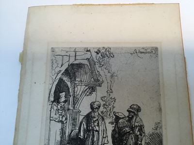 Lot 271 - 19th century Rembrandt reverse etching - Three Oriental Figures, image 14.5cm x 11.5cm, sheet 25cm x 17cm and an antique Durer etching of two figures, image 12cm x 7.5cm, sheet 18cm x 11cm, both un...