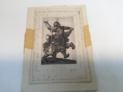 Lot 271 - 19th century Rembrandt reverse etching - Three Oriental Figures, image 14.5cm x 11.5cm, sheet 25cm x 17cm and an antique Durer etching of two figures, image 12cm x 7.5cm, sheet 18cm x 11cm, both un...