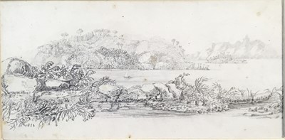 Lot 270 - 1820s English School pencil drawing - Lake View, dated '22, 8cm x 16cm, mounted 
Provenance: Abbott & Holder 1950s