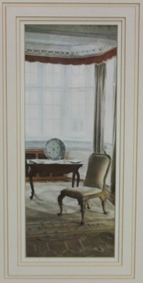 Lot 268 - 20th century English School pastel - Room Interior, indistinctly initialled, 34cm x 13cm, in glazed gilt frame