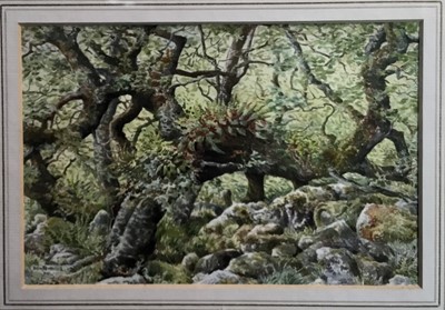 Lot 276 - Ben Perkins, contemporary, watercolour - Dartmoor Landscape, signed and dated '90, 11.5cm x 17cm, in glazed frame