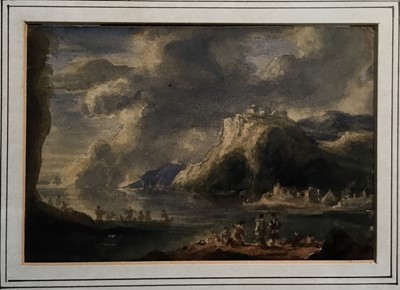 Lot 277 - George Gregor Delotz (18191879) watercolour - Coastal Landscape, 11cm x 16cm, in glazed gilt frame