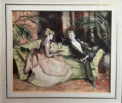 Lot 278 - John Strickland Goodall (1908-1996) watercolour - "The Flirtation", signed, 16cm x 18cm, in glazed gilt frame