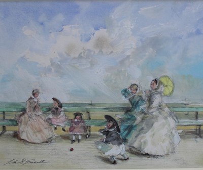 Lot 280 - John Strickland Goodall (1908-1996) watercolour - A Promenade, signed, 19cm x 24cm, in glazed gilt frame