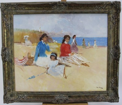 Lot 287 - Don Siddall, contemporary, oil on canvas - On the Beach, signed, 51cm x 61cm, in gilt frame 
Provenance: Thompson's Gallery, Aldeburgh