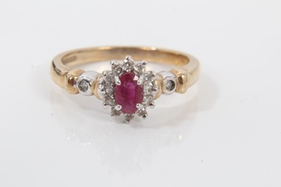 Lot 53 - Diamond single stone ring in platinum setting on 18ct yellow gold shank, together with a 9ct white gold diamond three stone ring and a 9ct gold ruby and diamond cluster ring (3)