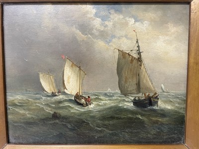 Lot 1275 - John Moore of Ipswich (1820-1902) oil on panel, Vessels at sea, signed, 18cm x 23cm, framed