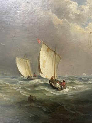 Lot 1275 - John Moore of Ipswich (1820-1902) oil on panel, Vessels at sea, signed, 18cm x 23cm, framed