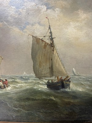 Lot 1275 - John Moore of Ipswich (1820-1902) oil on panel, Vessels at sea, signed, 18cm x 23cm, framed