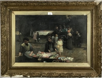 Lot 330 - B O'Connor, early 20th century, oil on canvas, street market, signed 40 x 60cm, framed