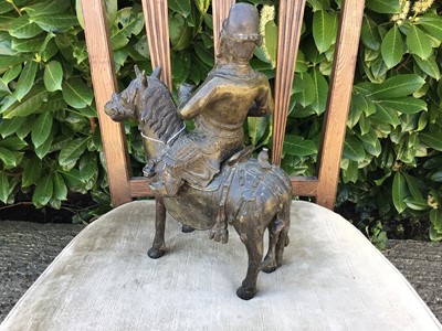 Lot 822 - Antique Chinese bronze figure of a horse and rider